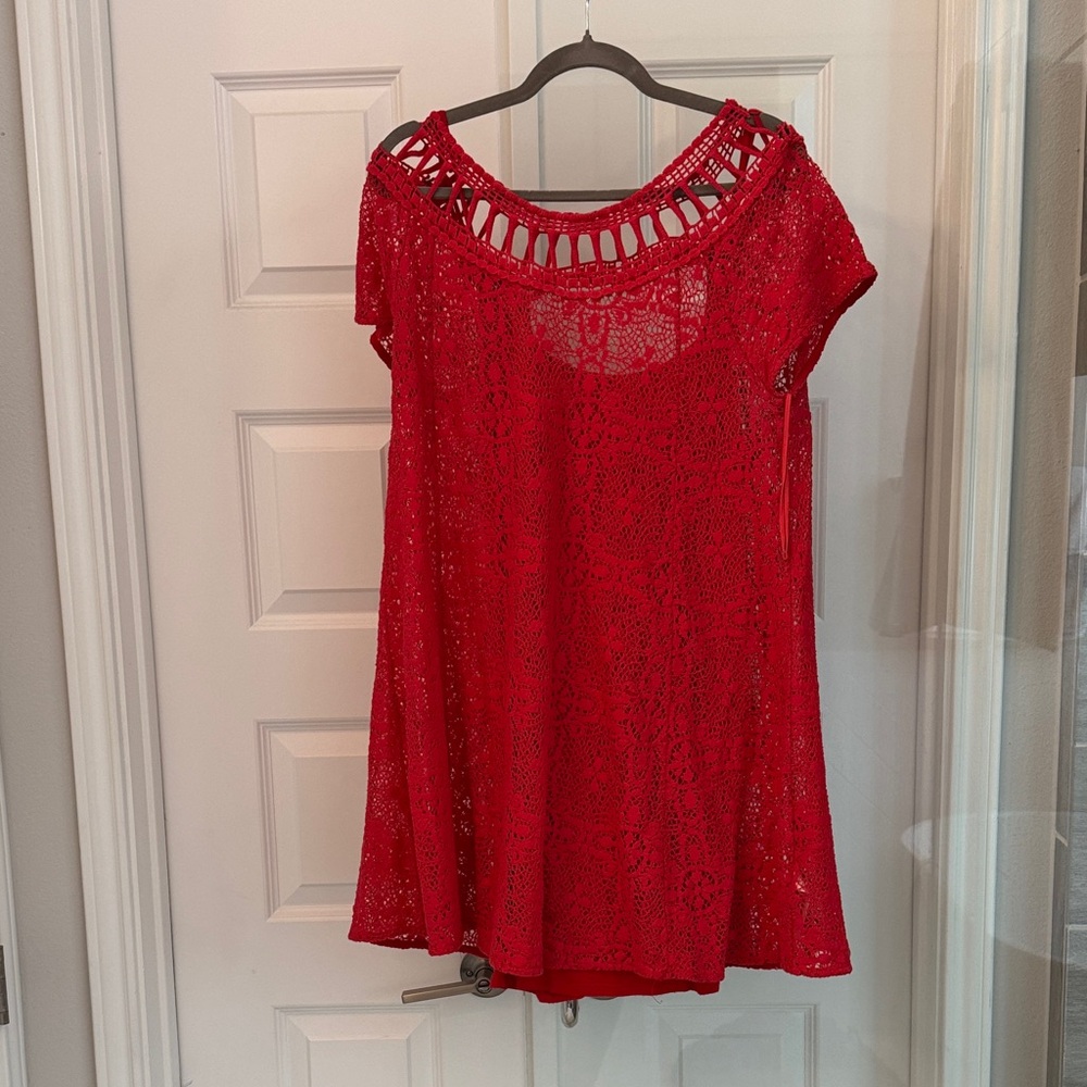 Free People Red Lace Blouse